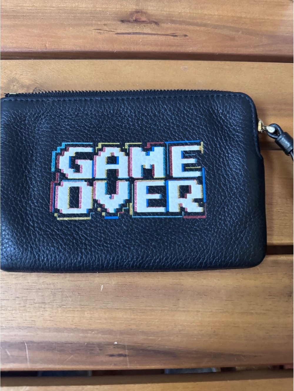 Coach x Pac-Man Leather Wristlet Game Over Pixel Graphic Black Corner Zip Wallet - Picture 5 of 8